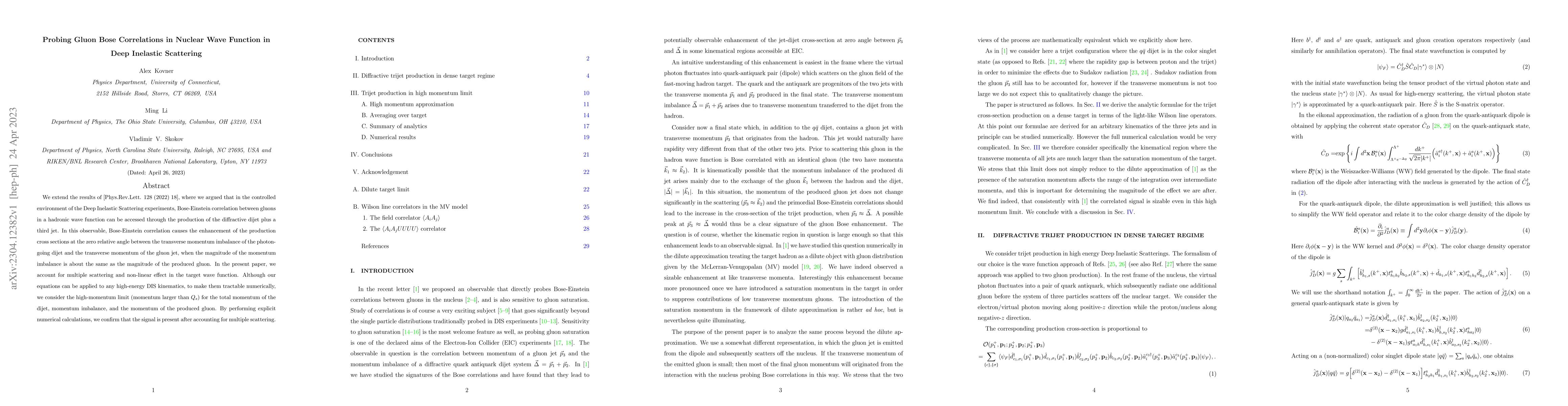 Thumbnail for Probing Gluon Bose Correlations in Nuclear Wave Function in Deep
  Inelastic Scattering