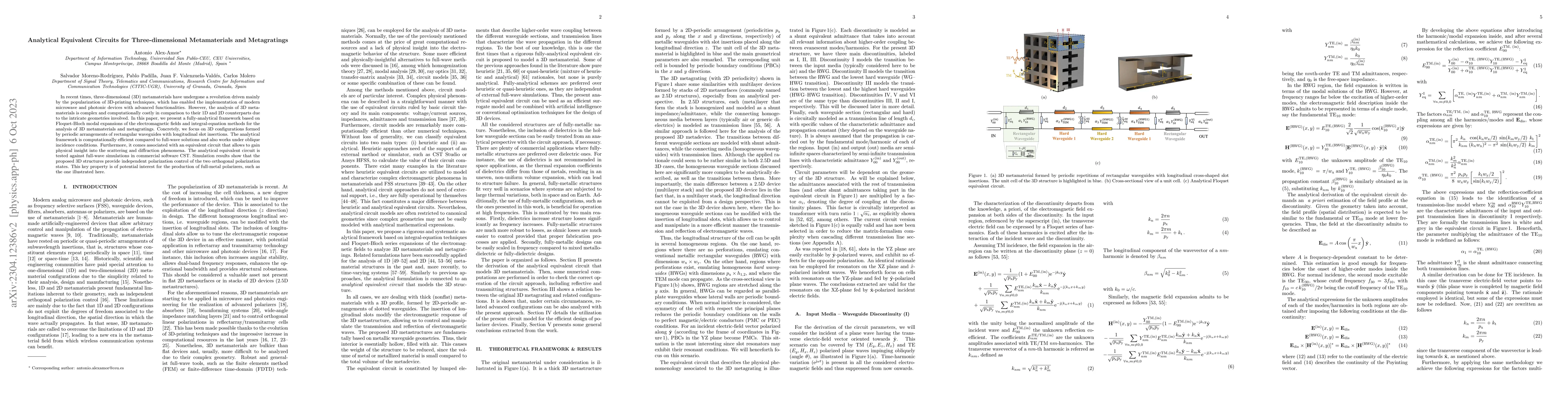 Thumbnail for Analytical Equivalent Circuits for Three-dimensional Metamaterials and
  Metagratings
