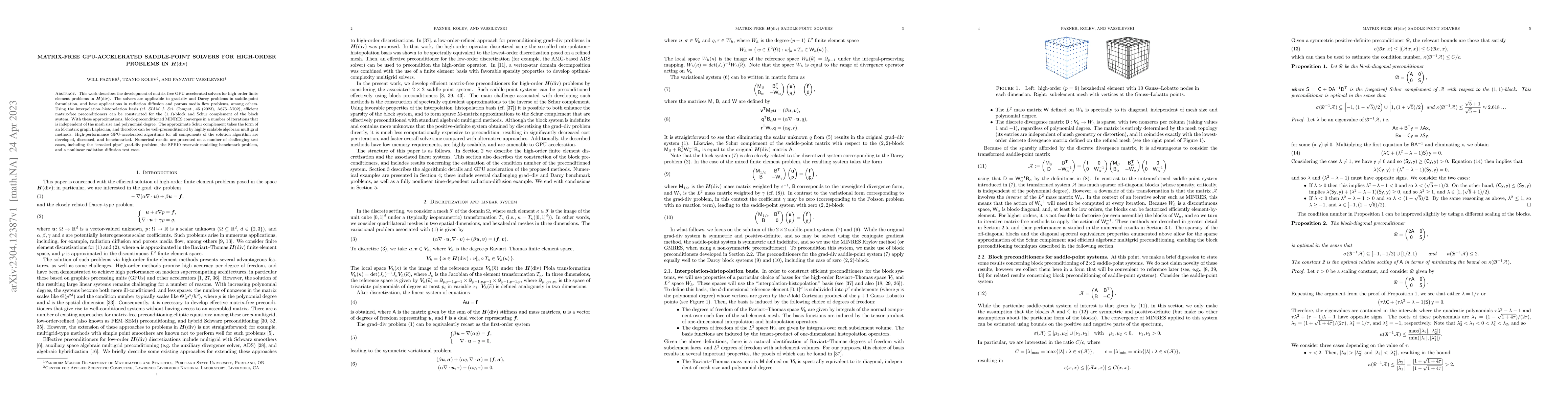Thumbnail for Matrix-free GPU-accelerated saddle-point solvers for high-order problems
  in $H(\mathrm{div})$