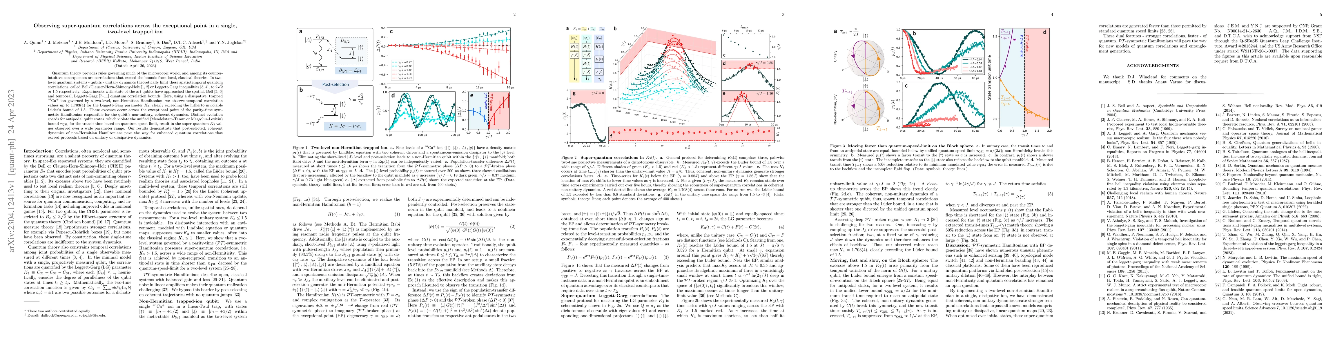 Thumbnail for Observing super-quantum correlations across the exceptional point in a
  single, two-level trapped ion