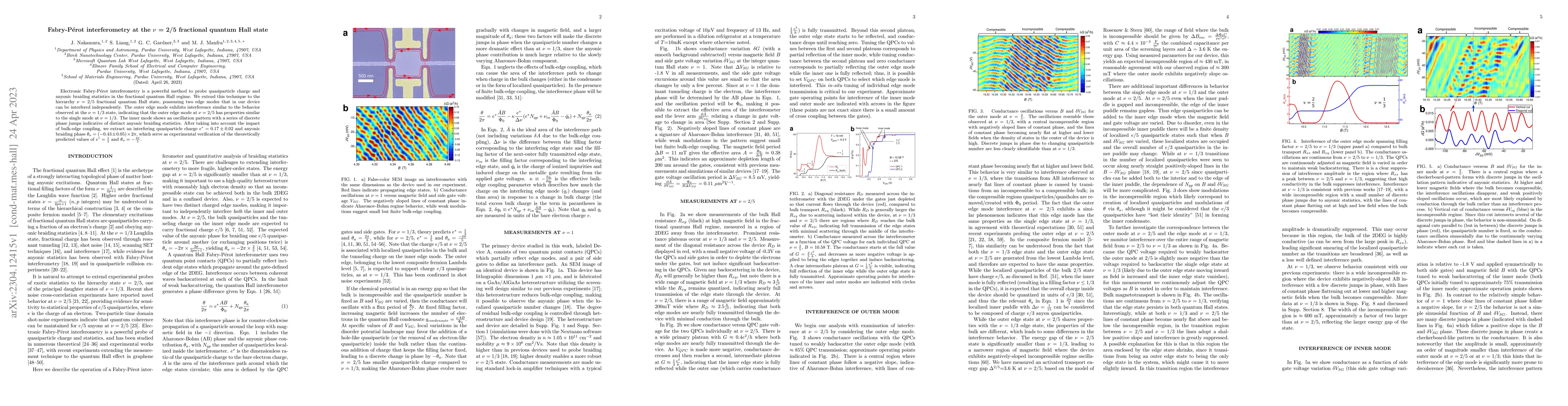 Thumbnail for Fabry-Perot interferometry at the $\nu$ = 2/5 fractional quantum Hall
  state