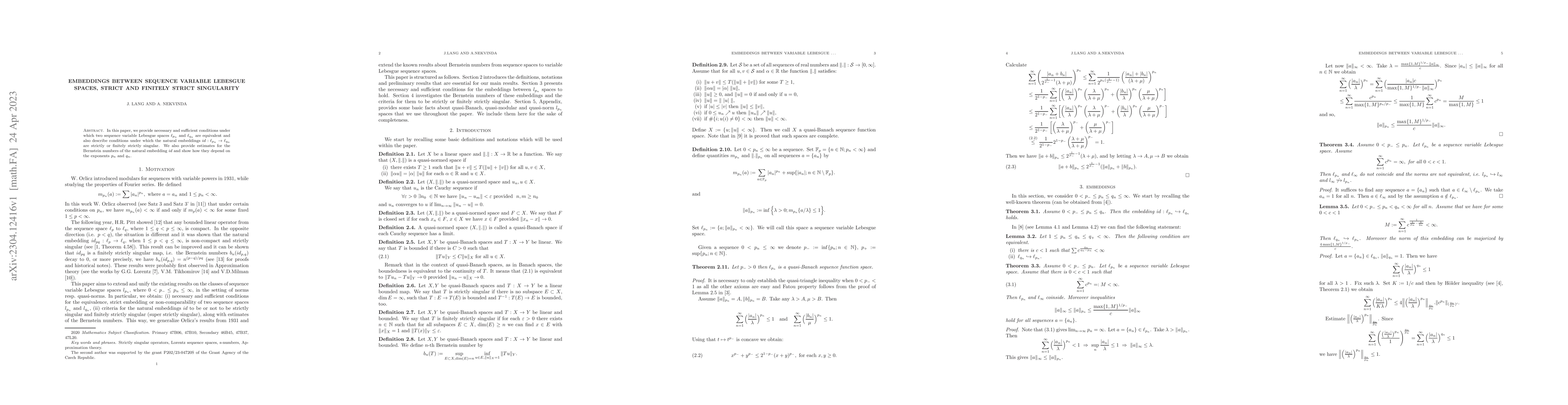 Thumbnail for Embeddings between sequence variable Lebesgue spaces, strict and
  finitely strict singularity