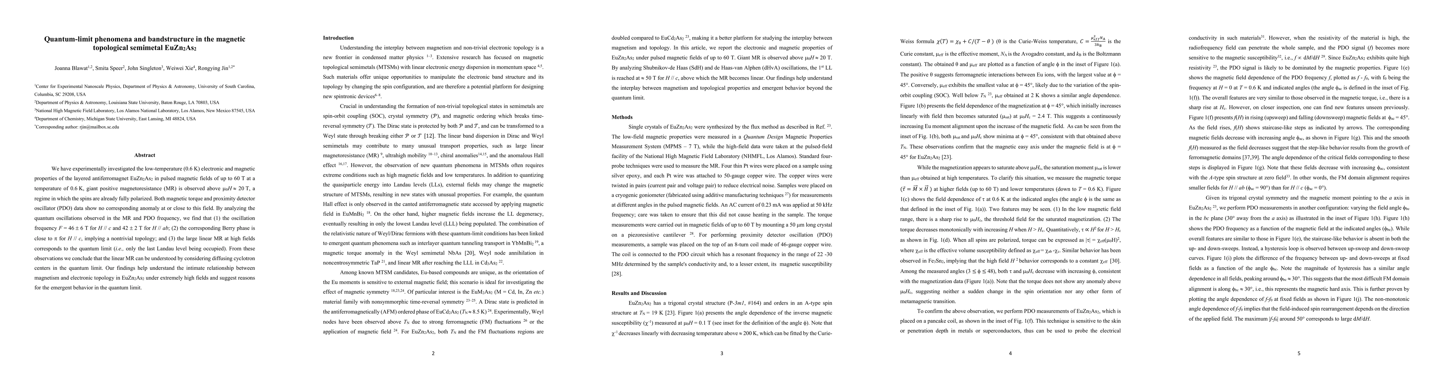Thumbnail for Quantum-limit phenomena and bandstructure in the magnetic topological
  semimetal EuZn2As2