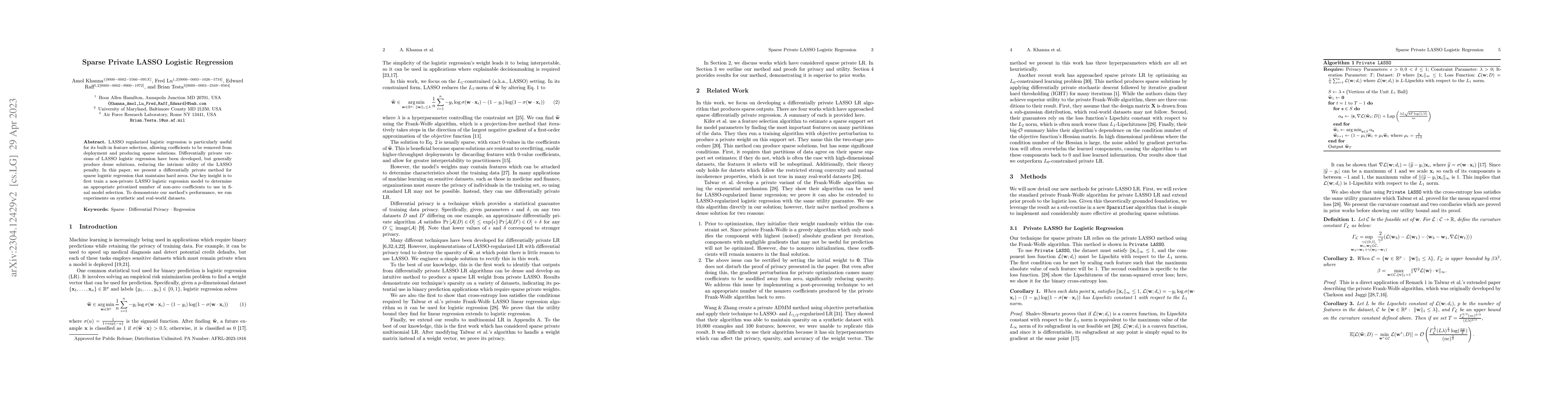 Thumbnail for Sparse Private LASSO Logistic Regression