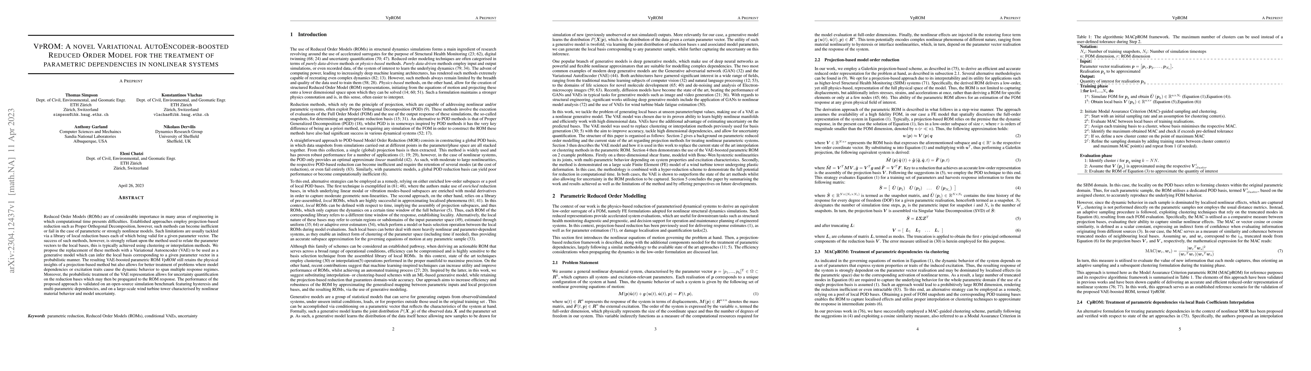 Thumbnail for VpROM: A novel Variational AutoEncoder-boosted Reduced Order Model for
  the treatment of parametric dependencies in nonlinear systems