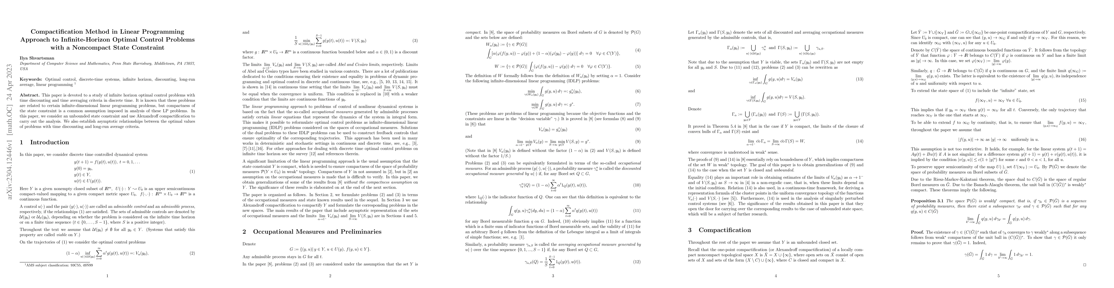 Thumbnail for Compactification Method in Linear Programming Approach to
  Infinite-Horizon Optimal Control Problems with a Noncompact State Constraint
