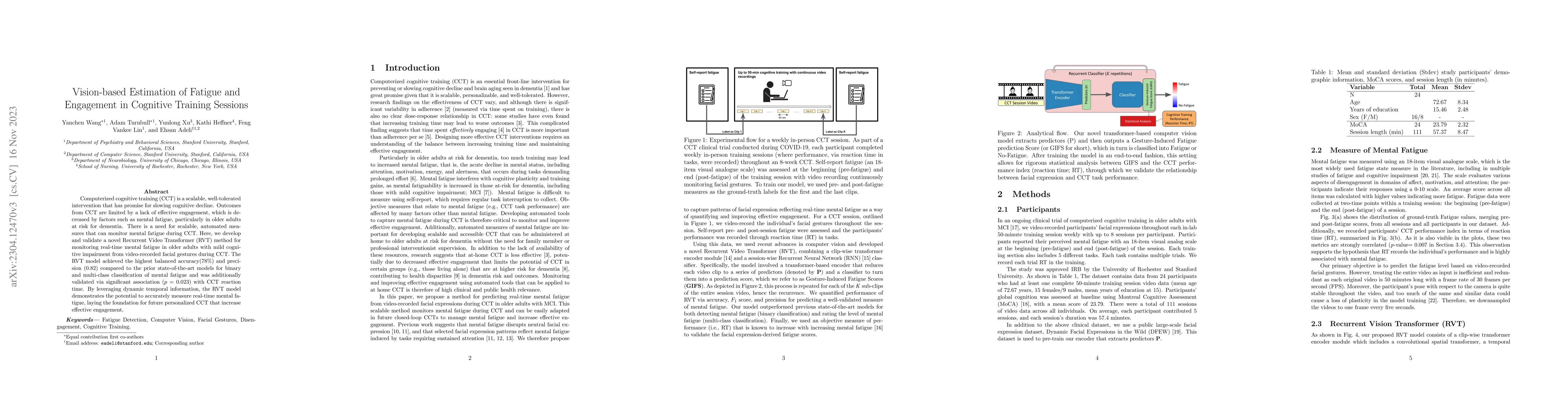 Thumbnail for Vision-based Estimation of Fatigue and Engagement in Cognitive Training
  Sessions