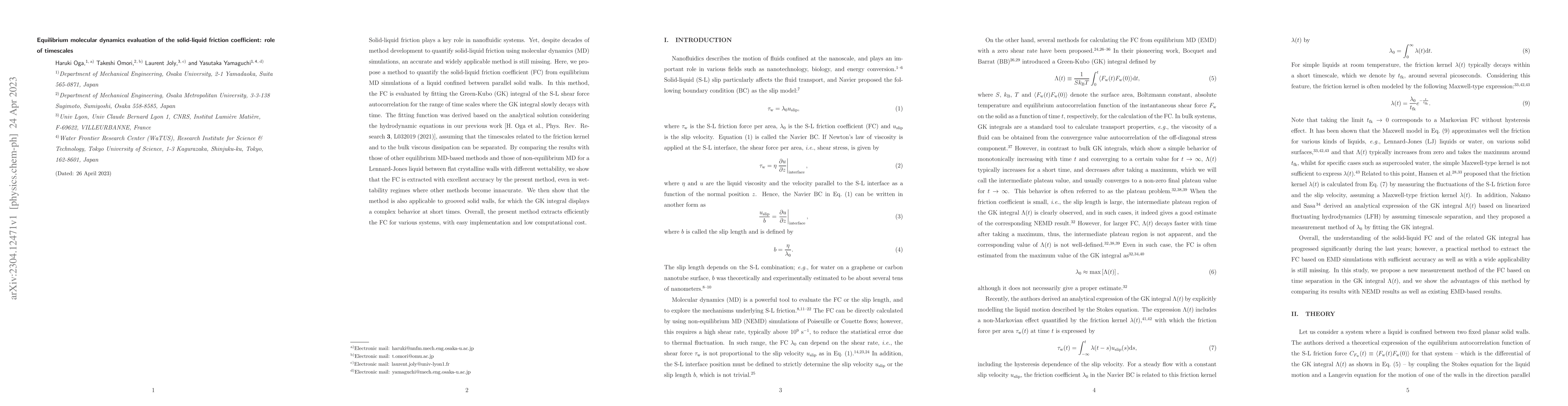 Thumbnail for Equilibrium molecular dynamics evaluation of the solid-liquid friction
  coefficient: role of timescales