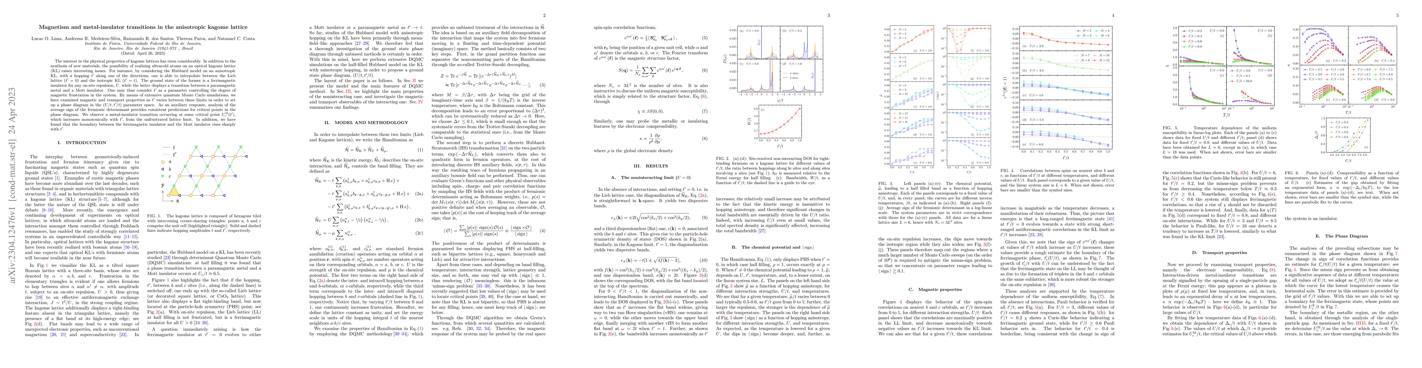 Thumbnail for Magnetism and metal-insulator transitions in the anisotropic kagome
  lattice