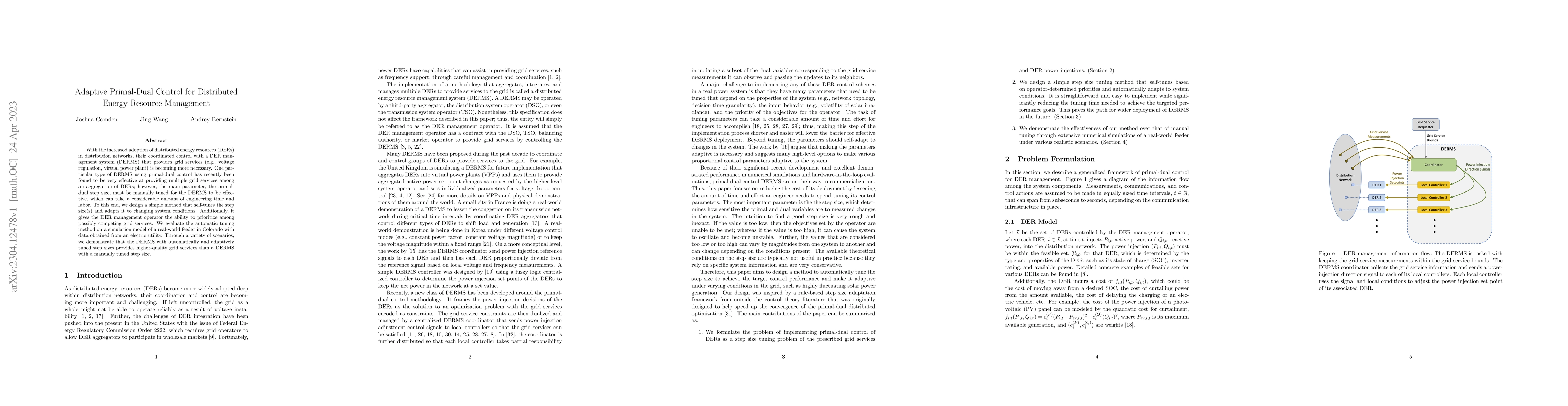 Thumbnail for Adaptive Primal-Dual Control for Distributed Energy Resource Management