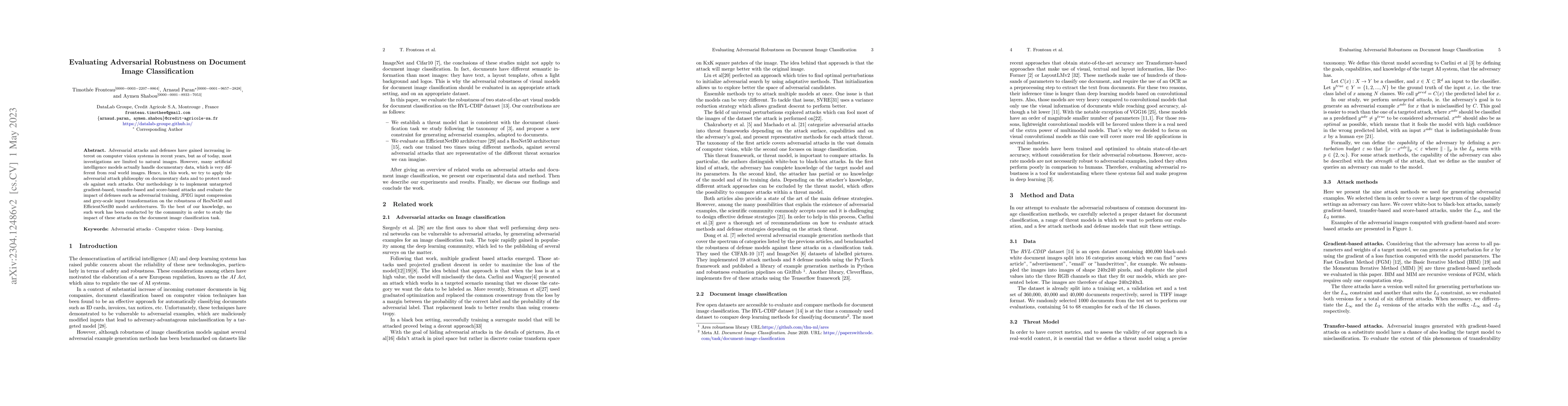 Thumbnail for Evaluating Adversarial Robustness on Document Image Classification