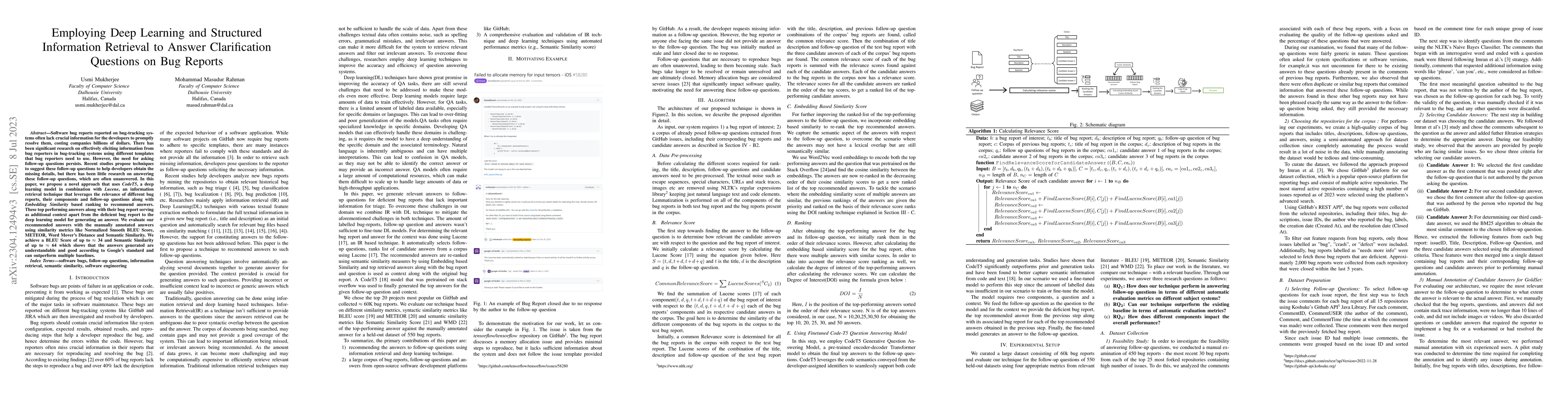 Thumbnail for Employing Deep Learning and Structured Information Retrieval to Answer
  Clarification Questions on Bug Reports
