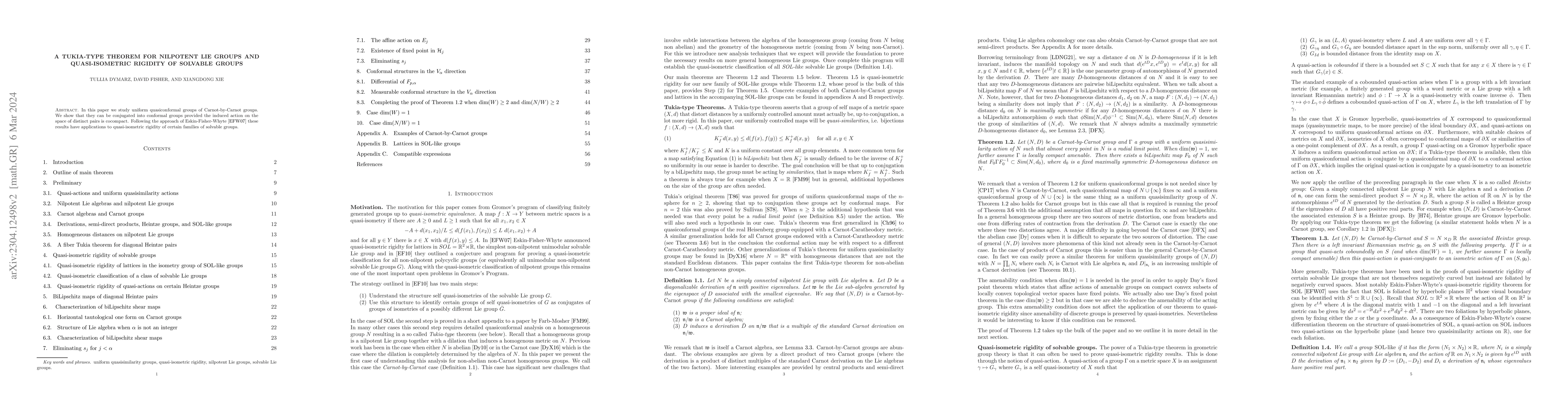 Thumbnail for A Tukia-type theorem for nilpotent Lie groups and quasi-isometric
  rigidity of solvable groups