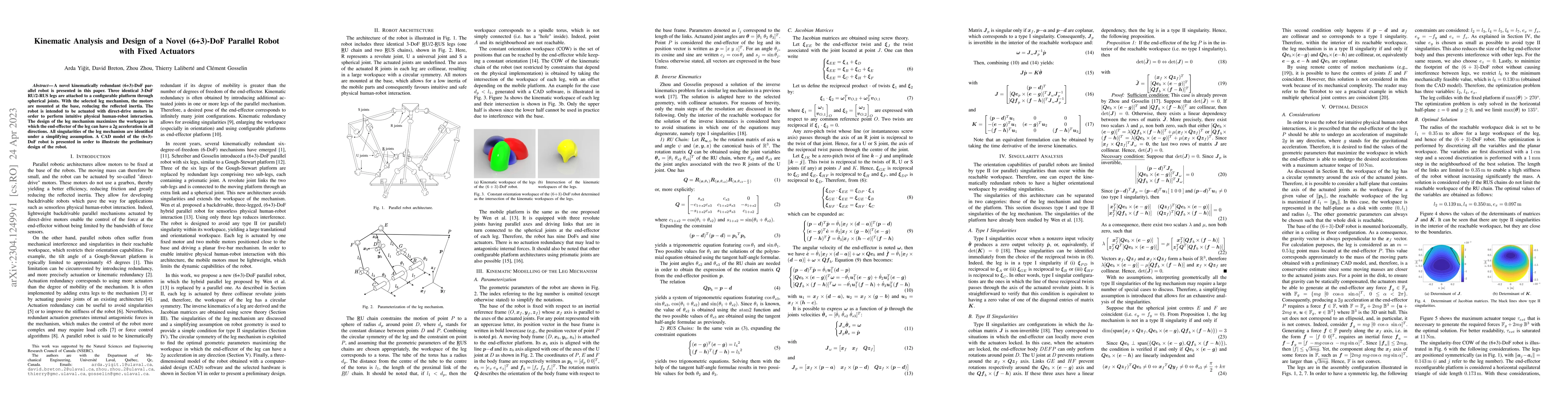 Thumbnail for Kinematic Analysis and Design of a Novel (6+3)-DoF Parallel Robot with
  Fixed Actuators
