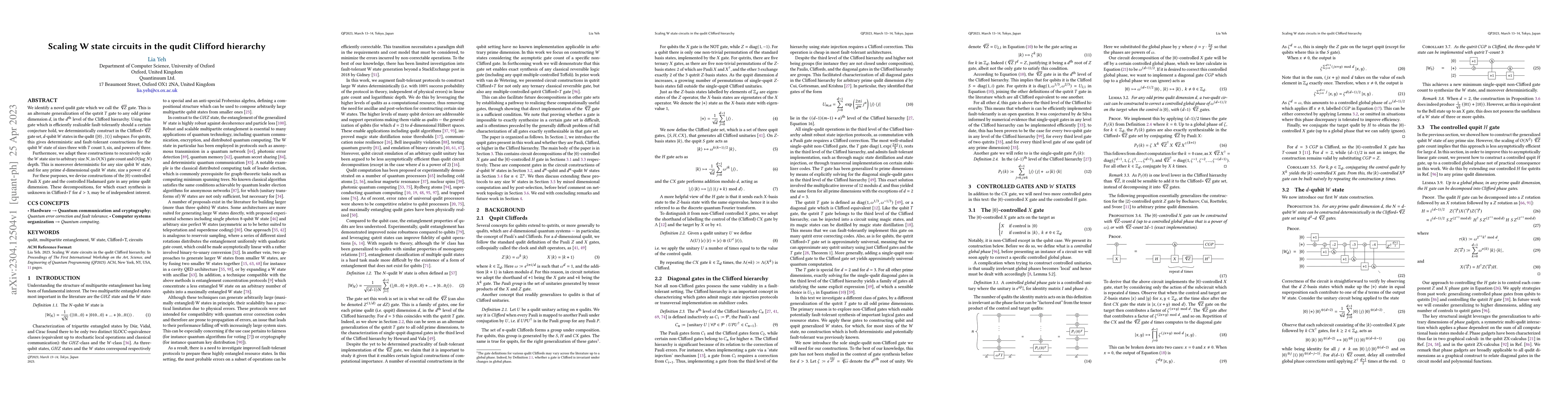 Thumbnail for Scaling W state circuits in the qudit Clifford hierarchy