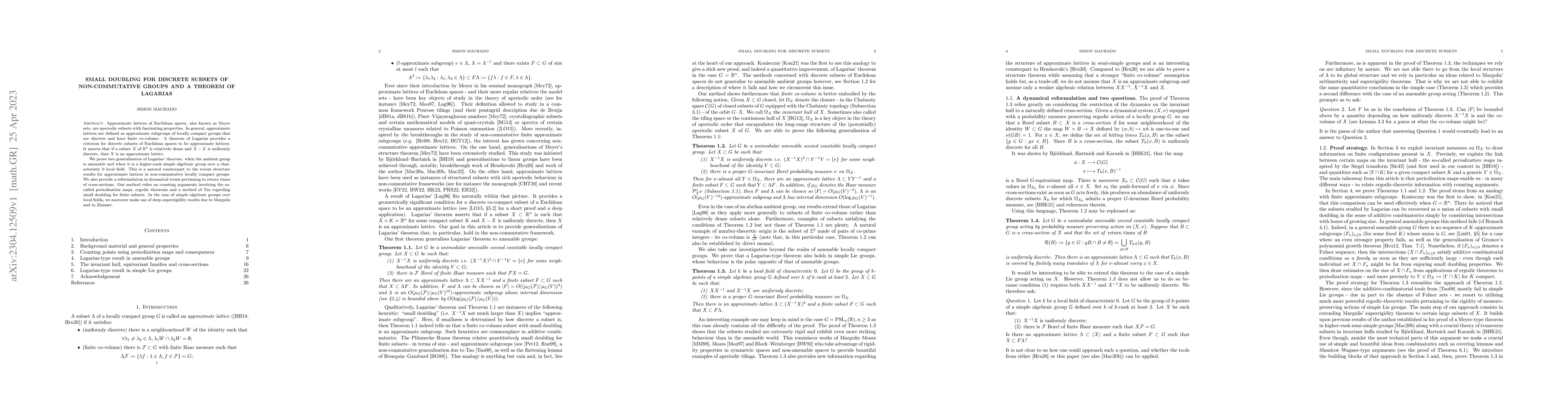 Thumbnail for Small doubling for discrete subsets of non-commutative groups and a
  theorem of Lagarias