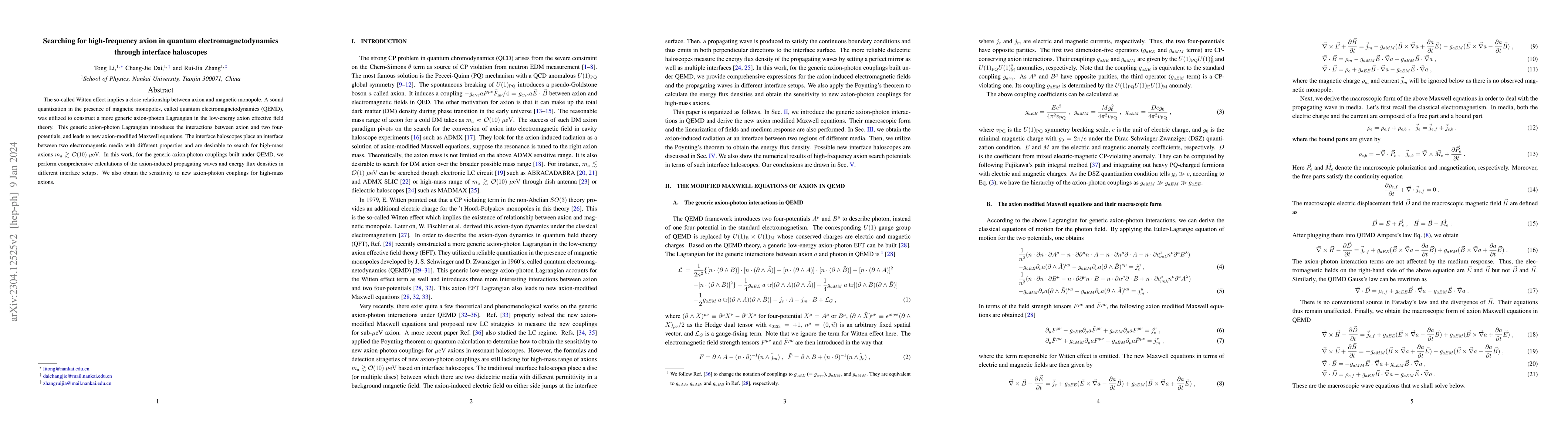 Thumbnail for Searching for high-frequency axion in quantum electromagnetodynamics
  through interface haloscopes