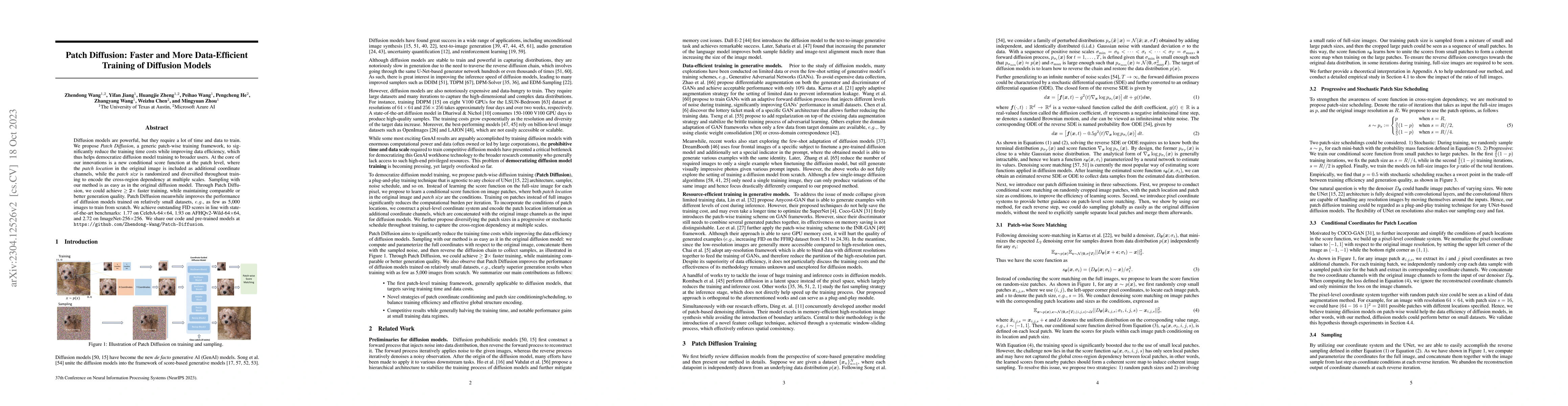 Thumbnail for Patch Diffusion: Faster and More Data-Efficient Training of Diffusion
  Models