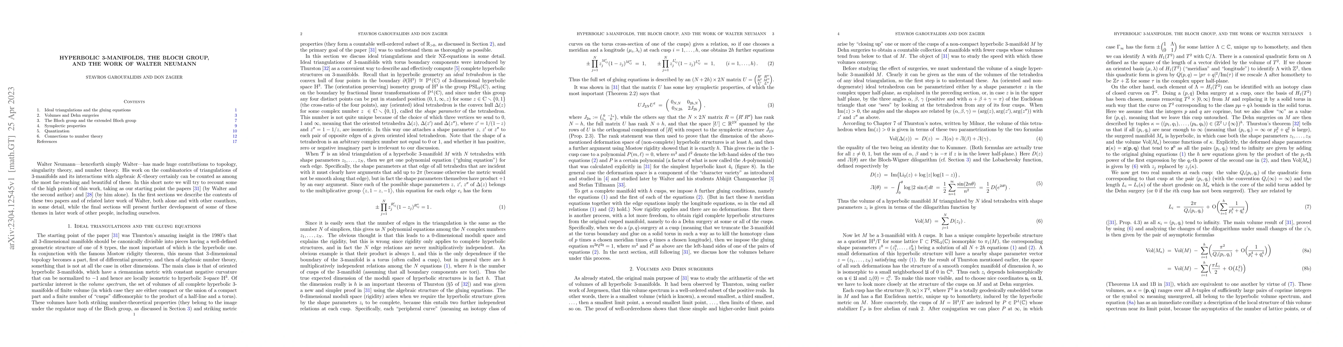 Thumbnail for Hyperbolic 3-manifolds, the Bloch group, and the work of Walter Neumann