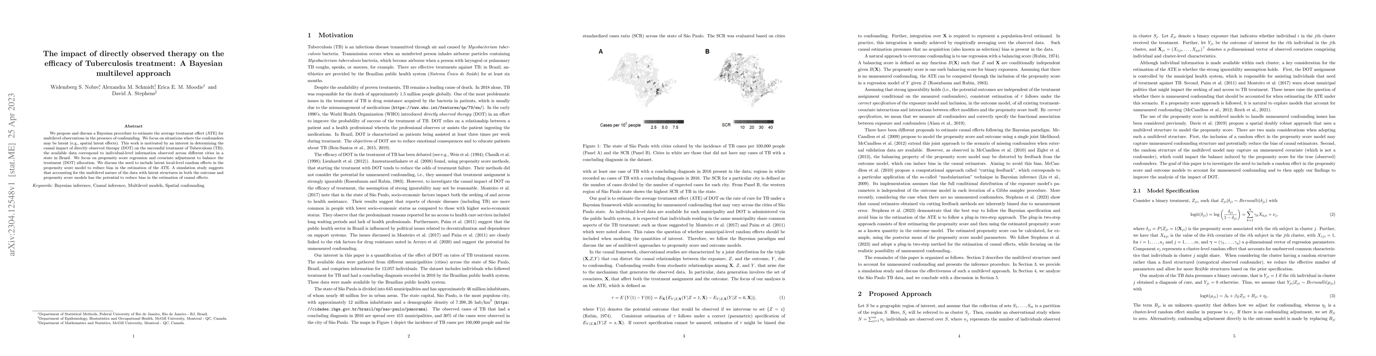 Thumbnail for The impact of directly observed therapy on the efficacy of Tuberculosis
  treatment: A Bayesian multilevel approach