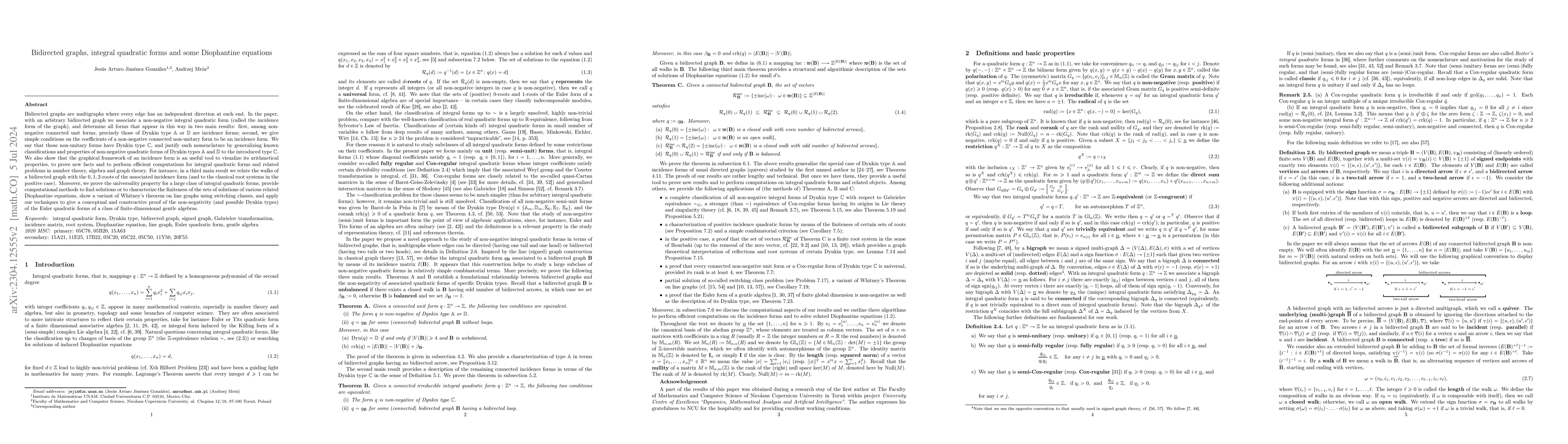 Thumbnail for Bidirected graphs, integral quadratic forms and some Diophantine
  equations