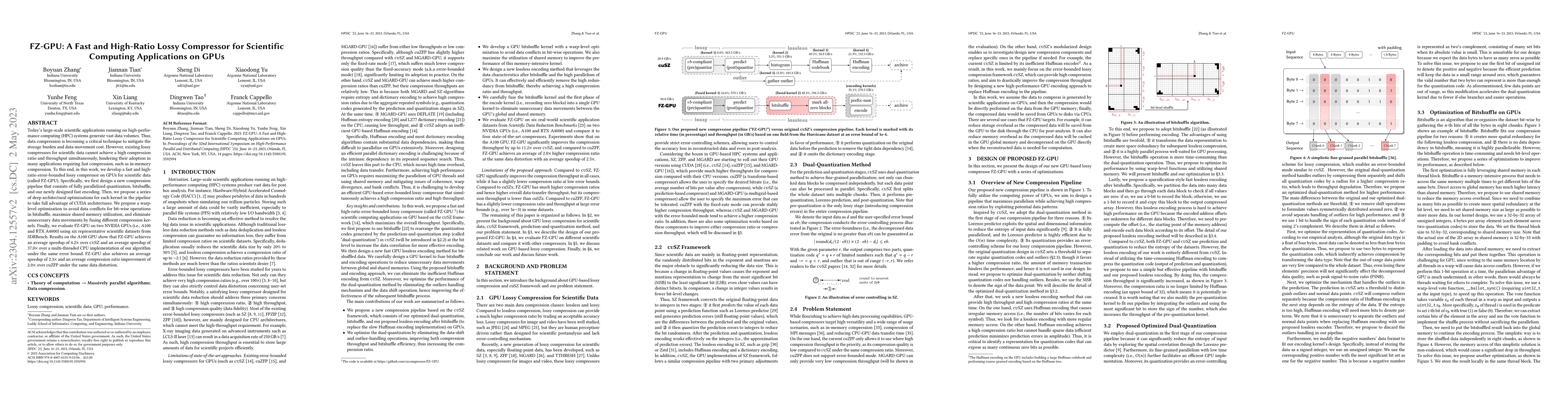 Thumbnail for FZ-GPU: A Fast and High-Ratio Lossy Compressor for Scientific Computing
  Applications on GPUs