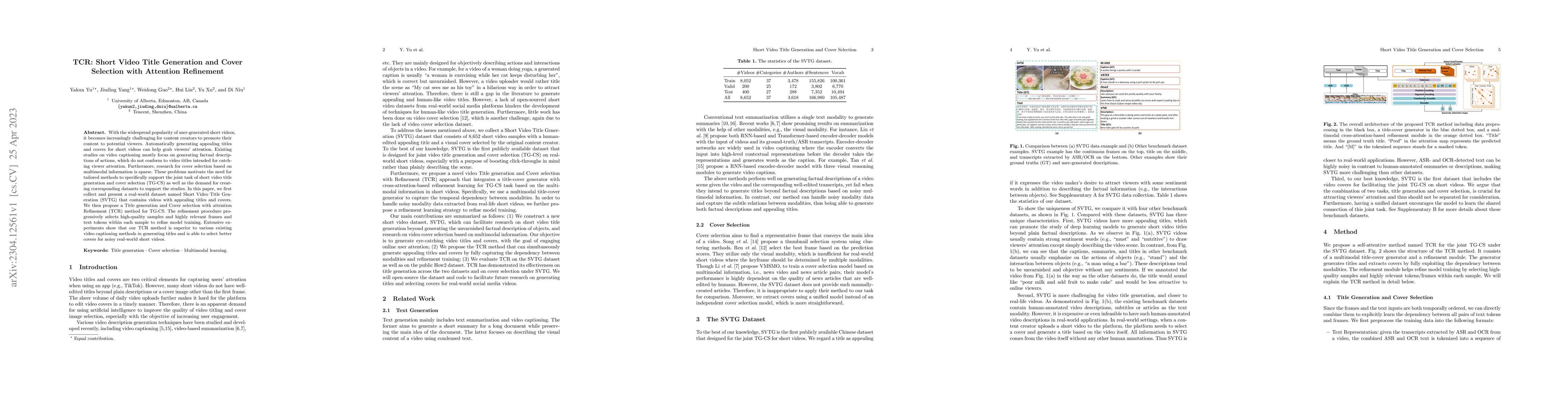 Thumbnail for TCR: Short Video Title Generation and Cover Selection with Attention
  Refinement