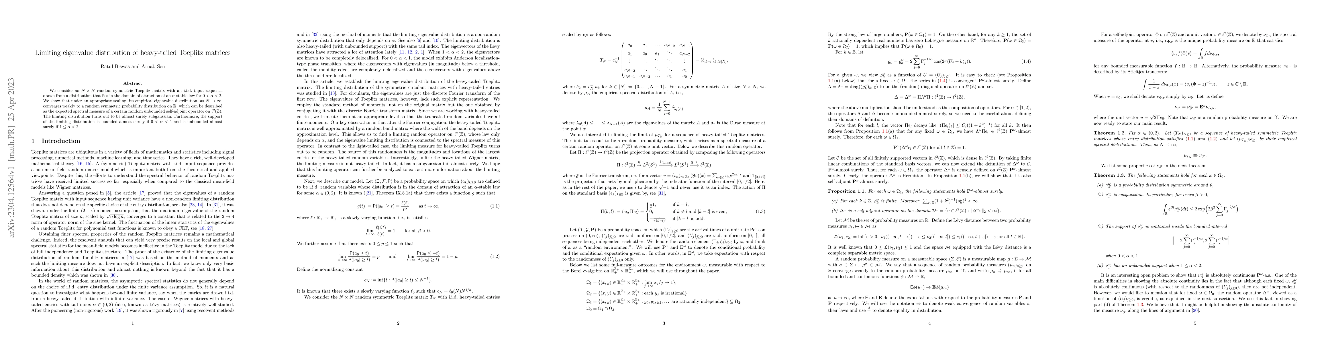 Thumbnail for Limiting eigenvalue distribution of heavy-tailed Toeplitz matrices