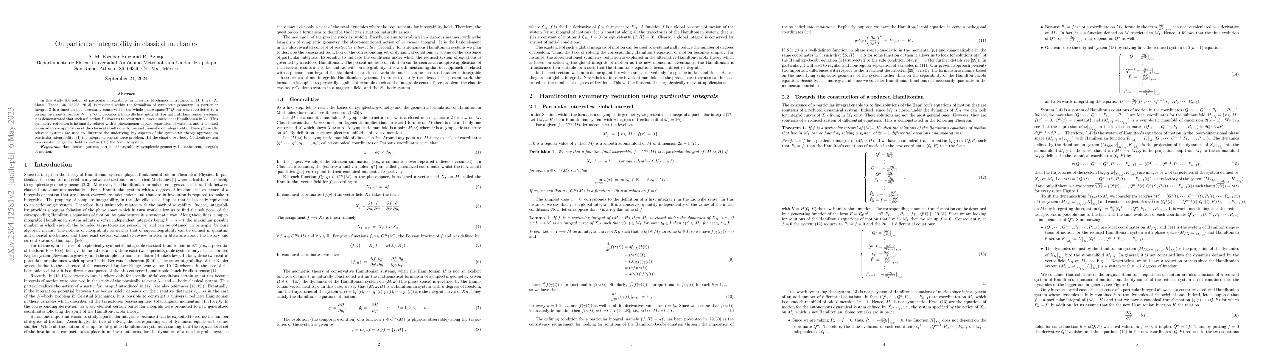 Thumbnail for On particular integrability in classical mechanics