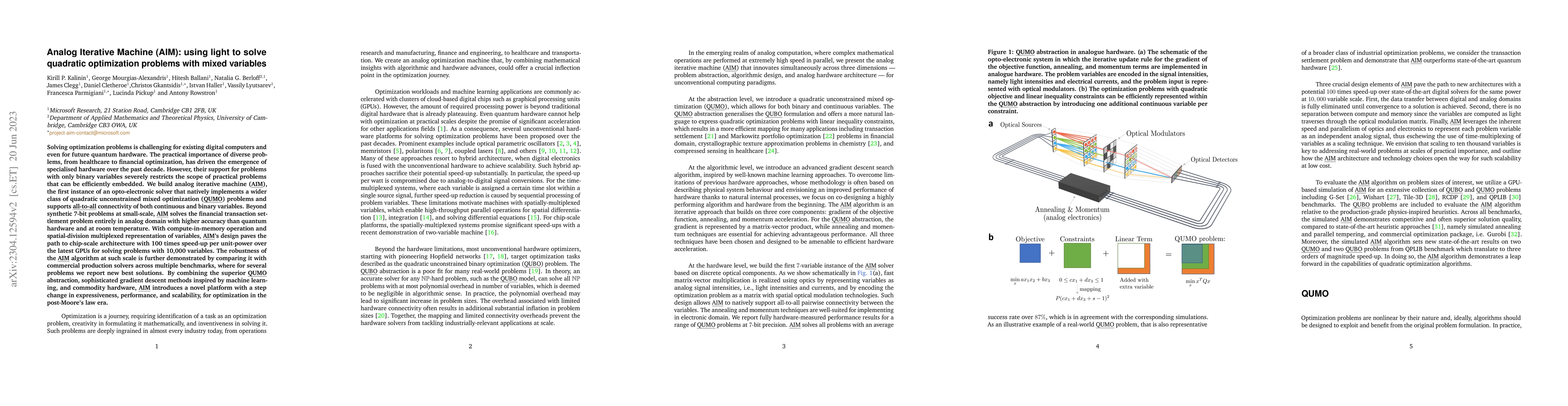 Thumbnail for Analog Iterative Machine (AIM): using light to solve quadratic
  optimization problems with mixed variables