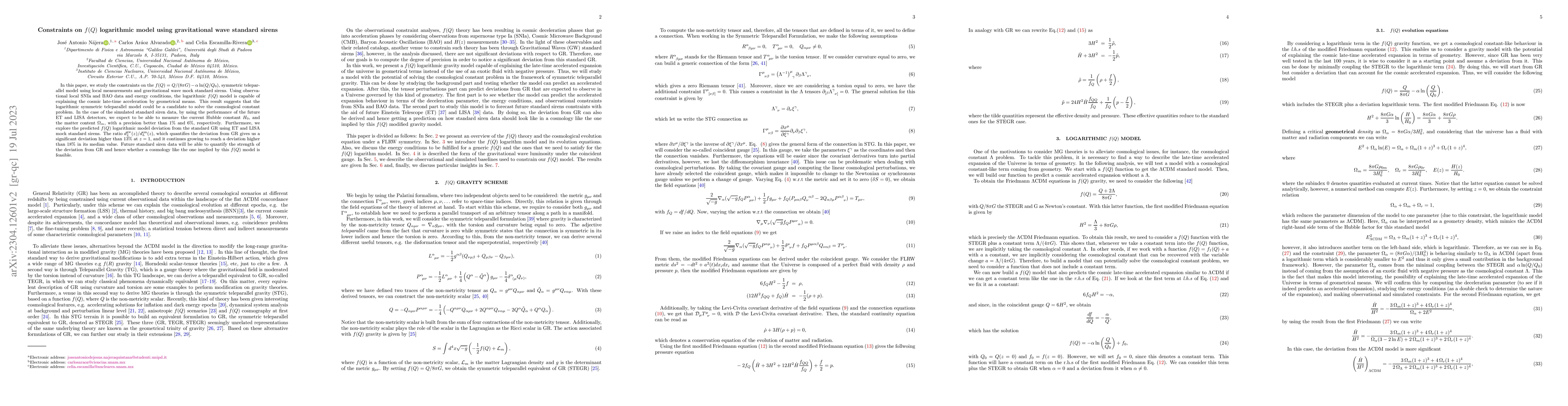Thumbnail for Constraints on $f(Q)$ logarithmic model using gravitational wave
  standard sirens