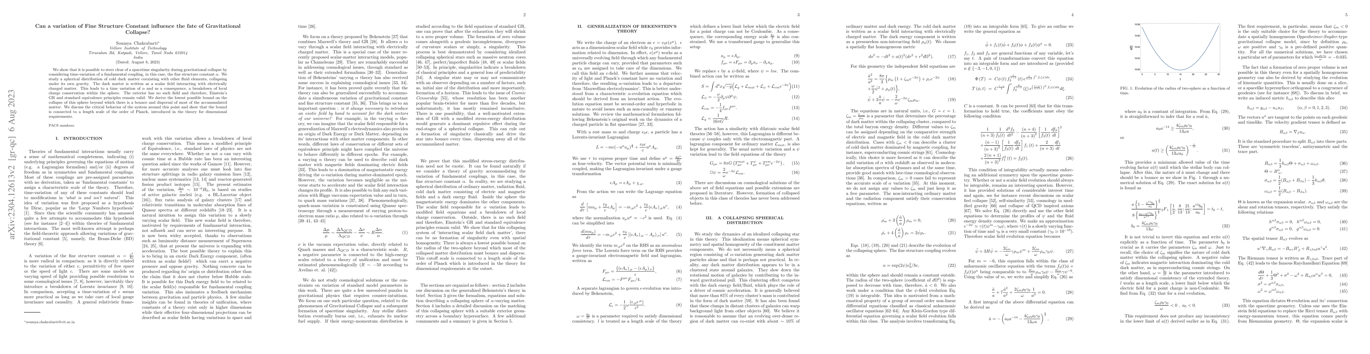 Thumbnail for Can a variation of Fine Structure Constant influence the fate of
  Gravitational Collapse?