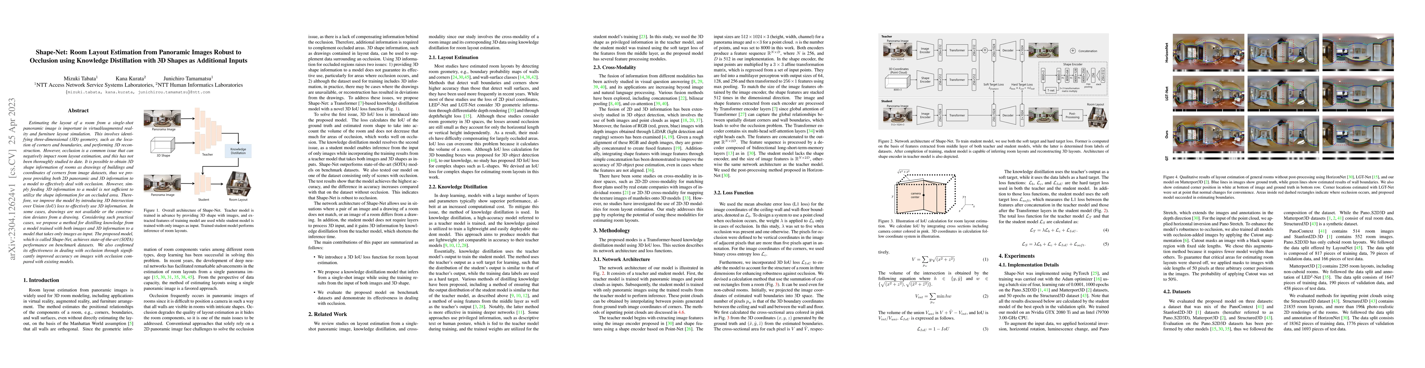 Thumbnail for Shape-Net: Room Layout Estimation from Panoramic Images Robust to
  Occlusion using Knowledge Distillation with 3D Shapes as Additional Inputs