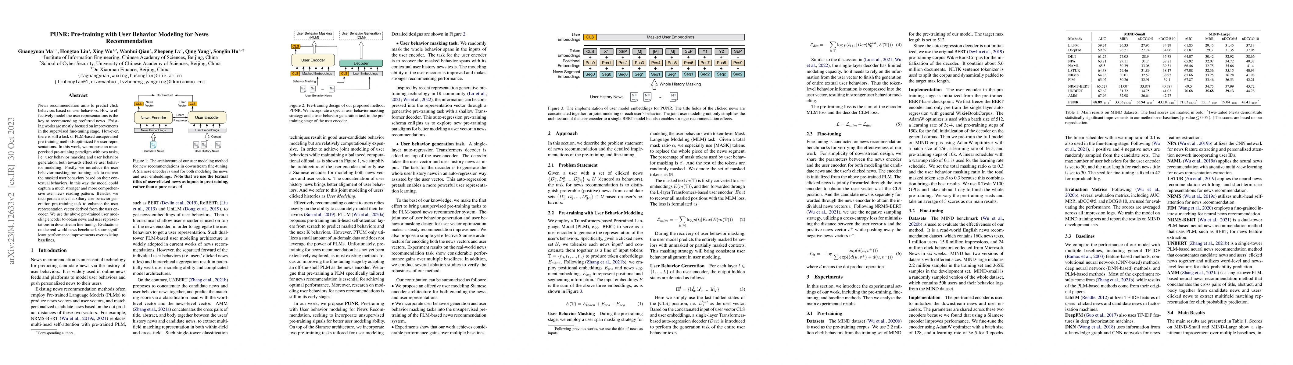 Thumbnail for PUNR: Pre-training with User Behavior Modeling for News Recommendation