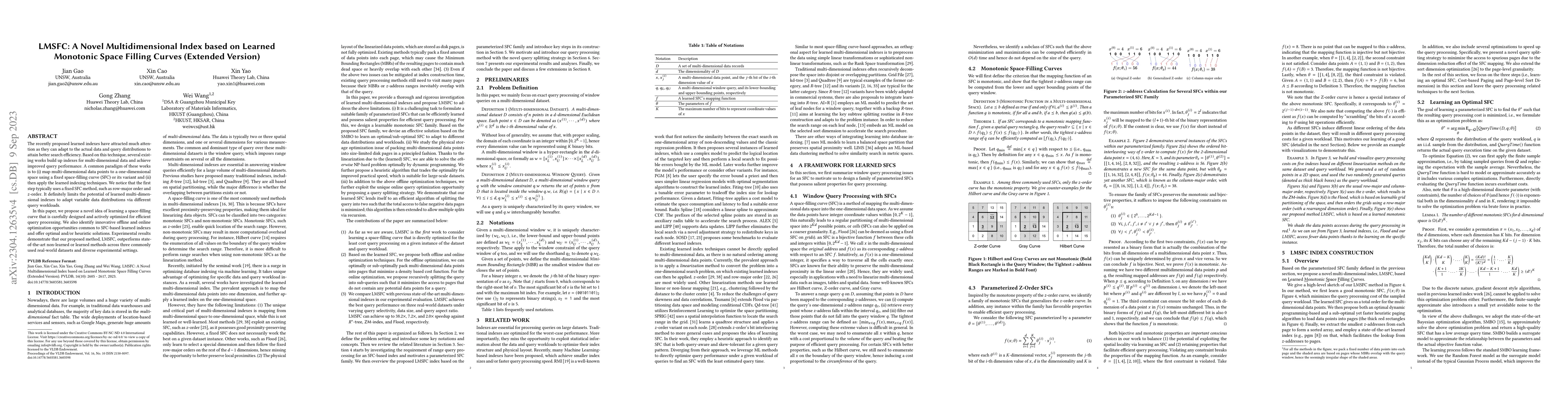 Thumbnail for LMSFC: A Novel Multidimensional Index based on Learned Monotonic Space
  Filling Curves