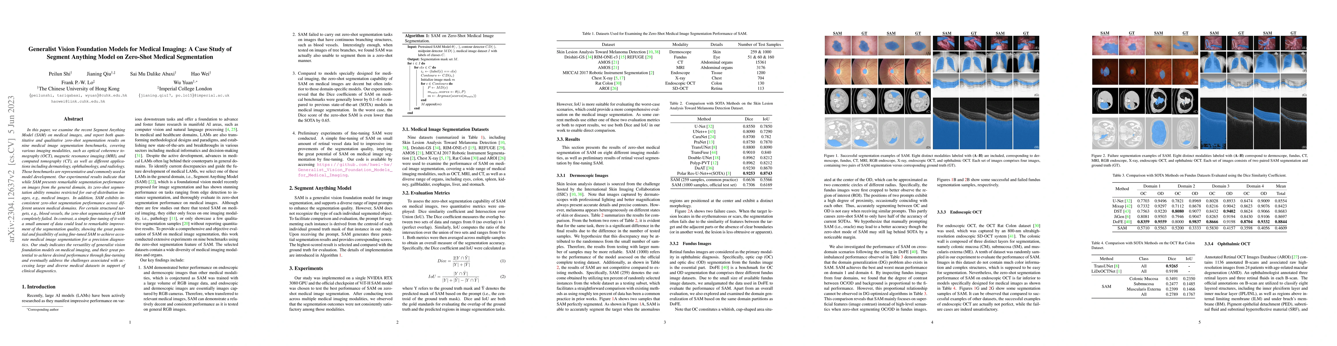 Thumbnail for Generalist Vision Foundation Models for Medical Imaging: A Case Study of
  Segment Anything Model on Zero-Shot Medical Segmentation