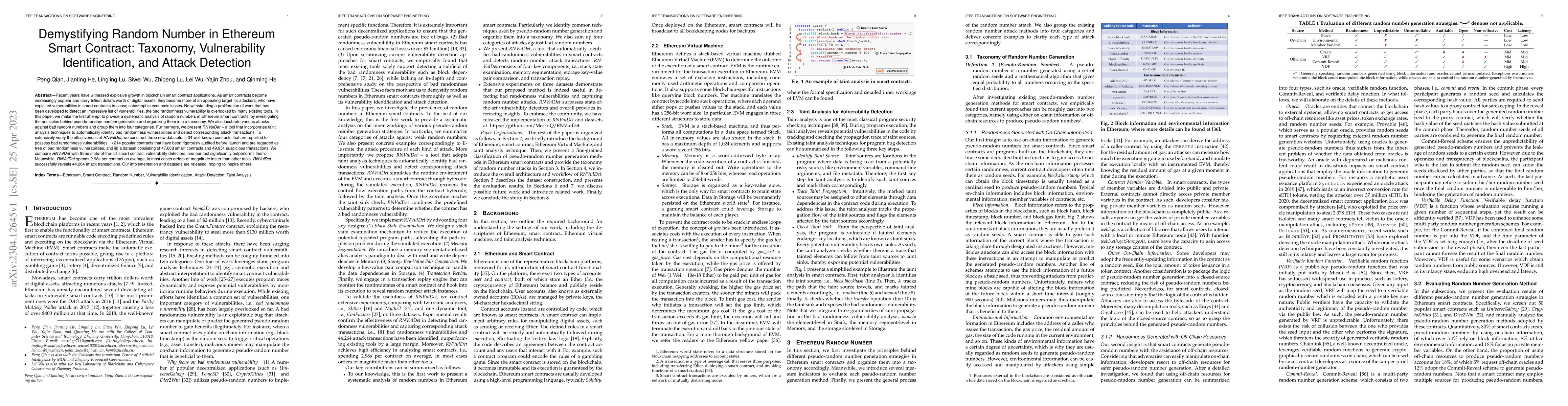 Thumbnail for Demystifying Random Number in Ethereum Smart Contract: Taxonomy,
  Vulnerability Identification, and Attack Detection