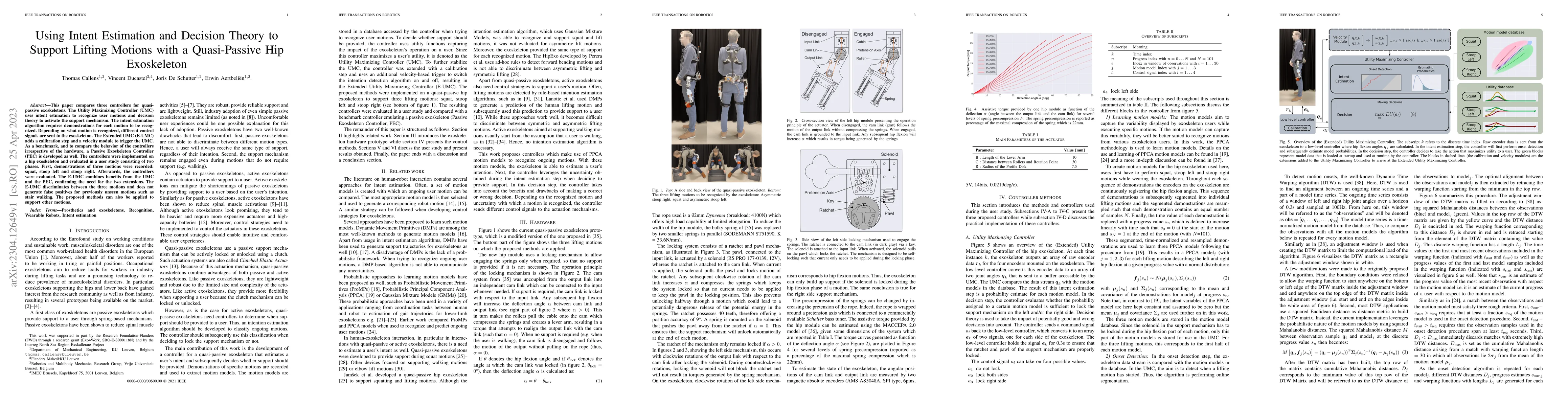 Thumbnail for Using Intent Estimation and Decision Theory to Support Lifting Motions
  with a Quasi-Passive Hip Exoskeleton