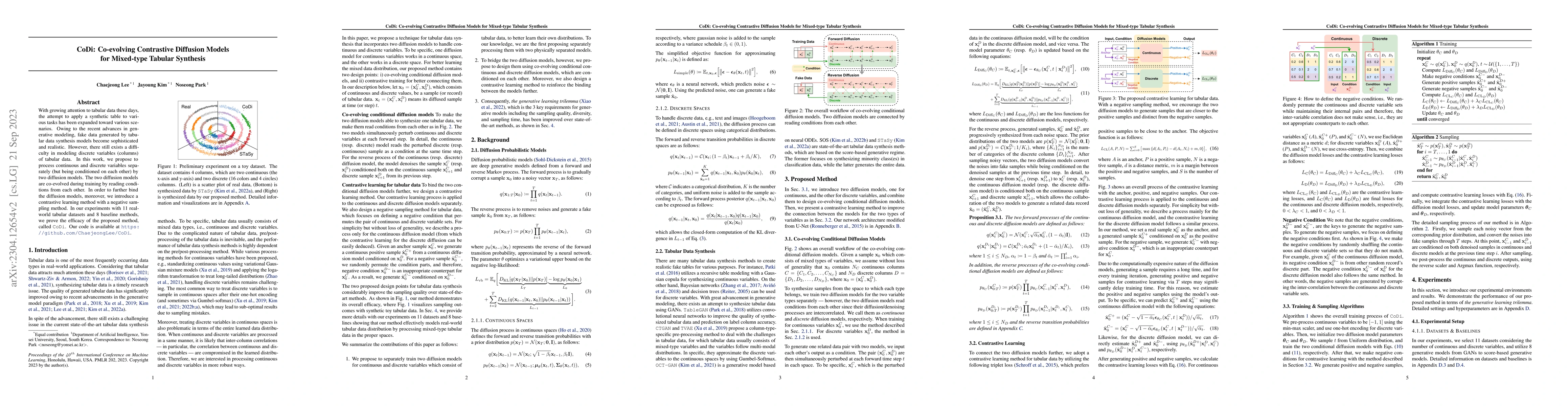 Thumbnail for CoDi: Co-evolving Contrastive Diffusion Models for Mixed-type Tabular
  Synthesis