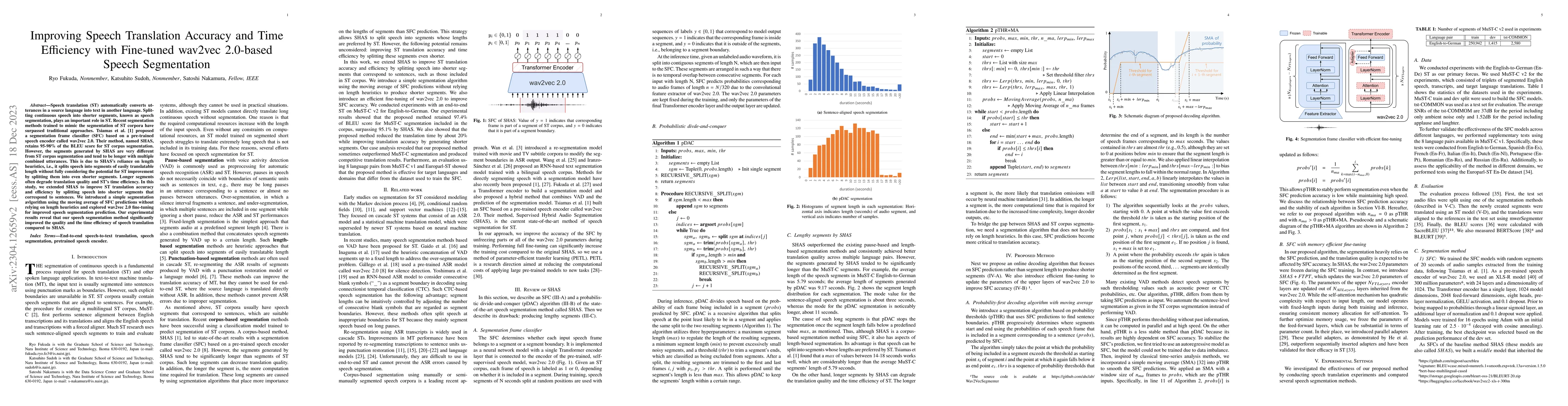Thumbnail for Improving Speech Translation Accuracy and Time Efficiency with
  Fine-tuned wav2vec 2.0-based Speech Segmentation