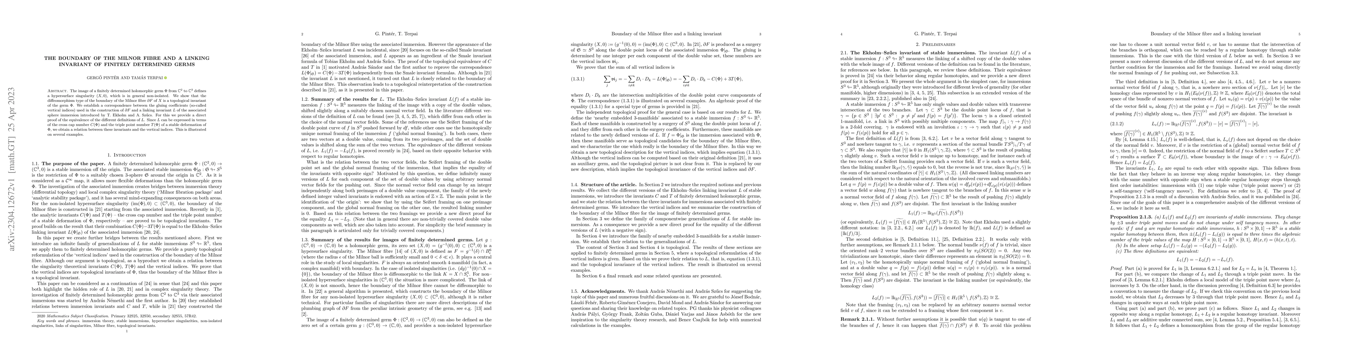 Thumbnail for The boundary of the Milnor fibre and a linking invariant of finitely
  determined germs