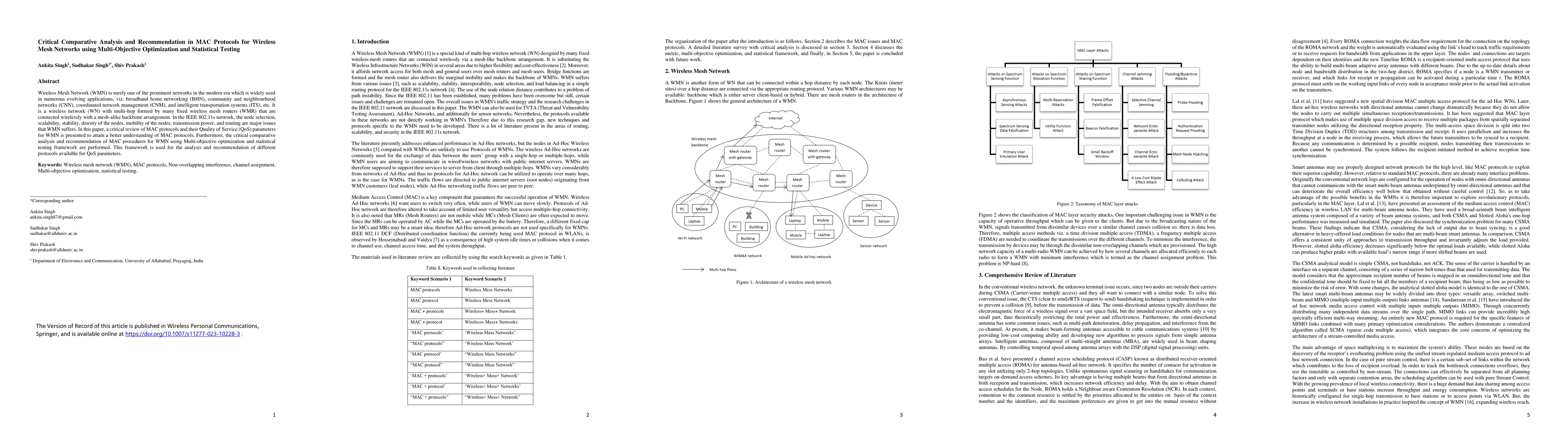 Thumbnail for Critical Comparative Analysis and Recommendation in MAC Protocols for
  Wireless Mesh Networks Using Multi-objective Optimization and Statistical
  Testing