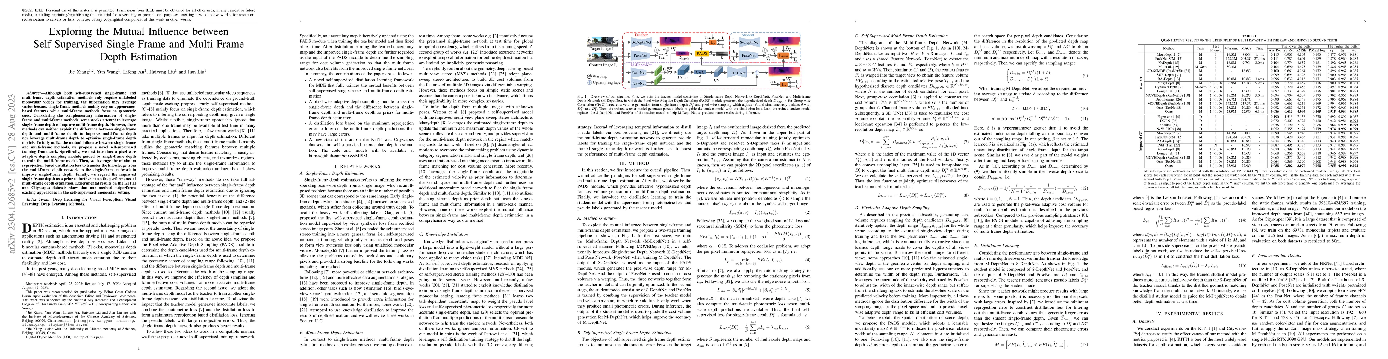 Thumbnail for Exploring the Mutual Influence between Self-Supervised Single-Frame and
  Multi-Frame Depth Estimation