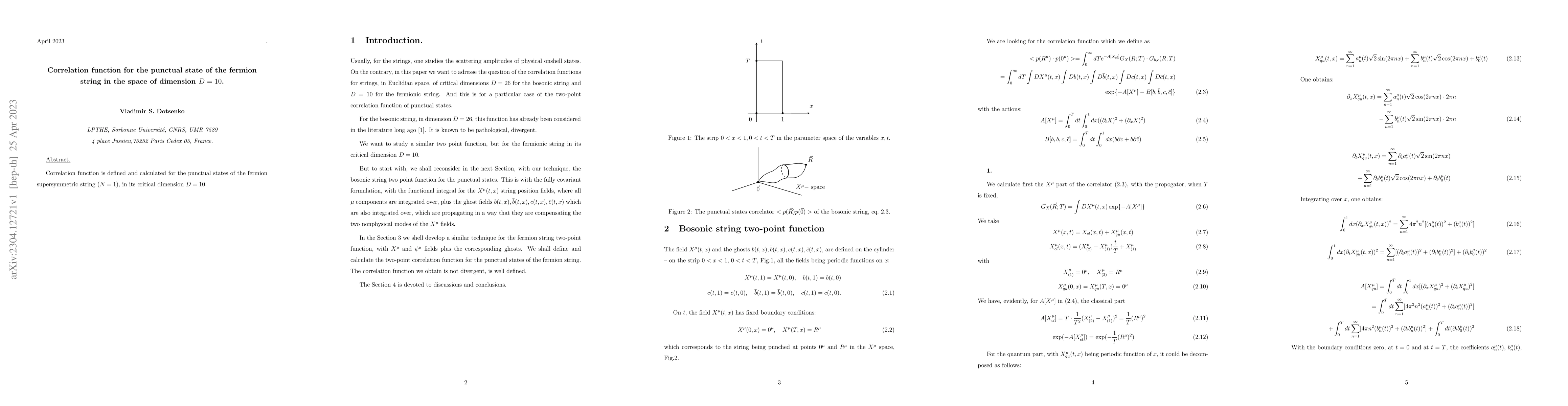 Thumbnail for Correlation function for the punctual state of the fermion string in the
  space of dimension D=10