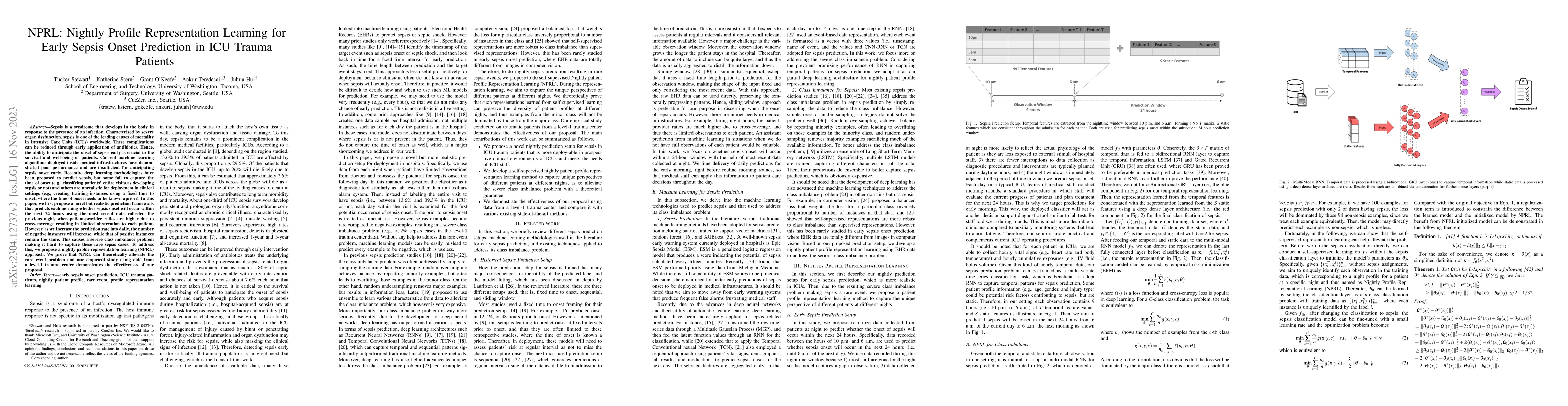 Thumbnail for NPRL: Nightly Profile Representation Learning for Early Sepsis Onset
  Prediction in ICU Trauma Patients