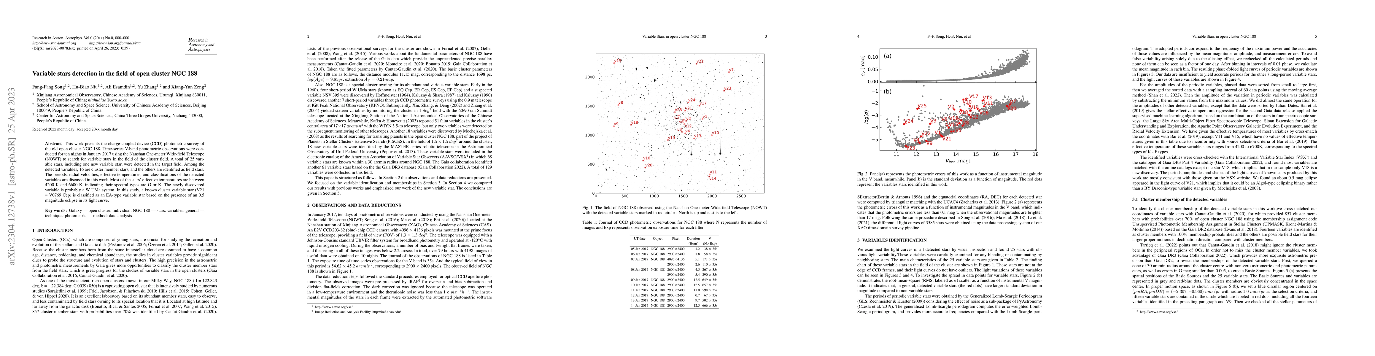 Thumbnail for Variable stars detection in the field of open cluster NGC 188