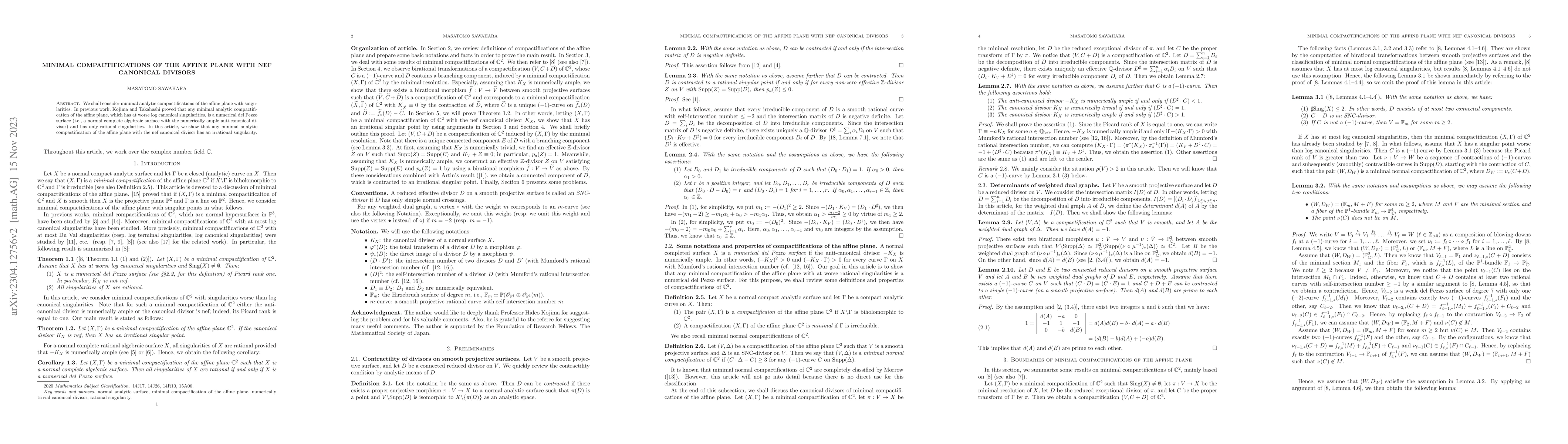 Thumbnail for Minimal compactifications of the affine plane with nef canonical
  divisors