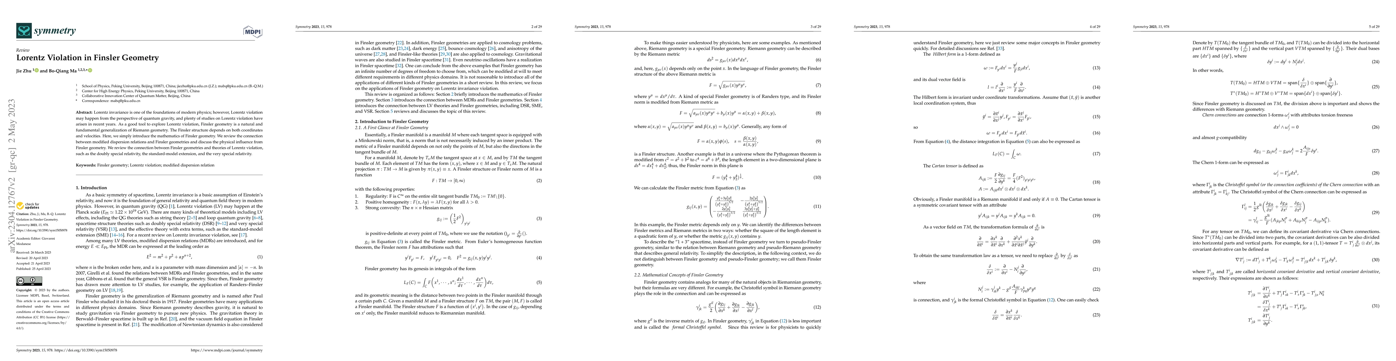 Thumbnail for Lorentz Violation in Finsler Geometry