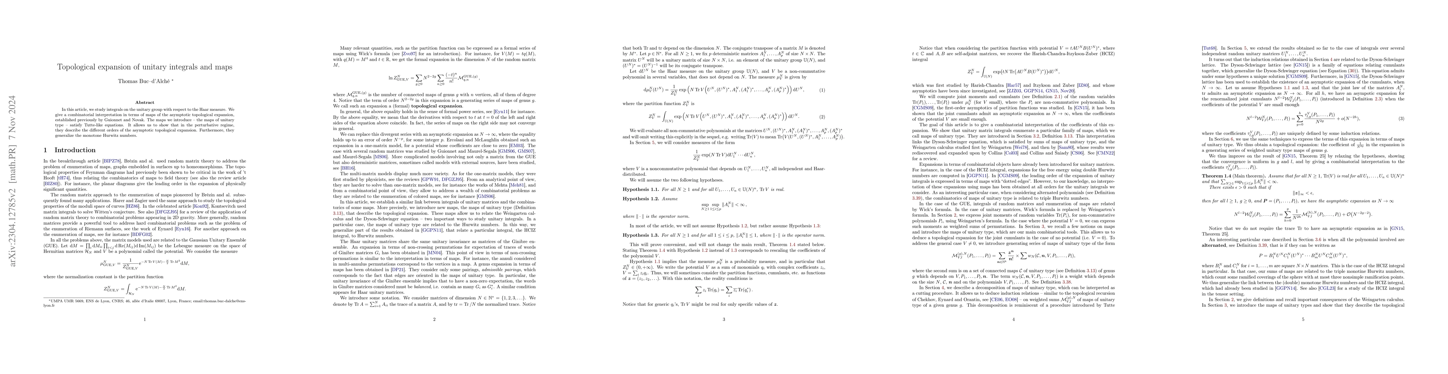Thumbnail for Topological expansion of unitary integrals and maps