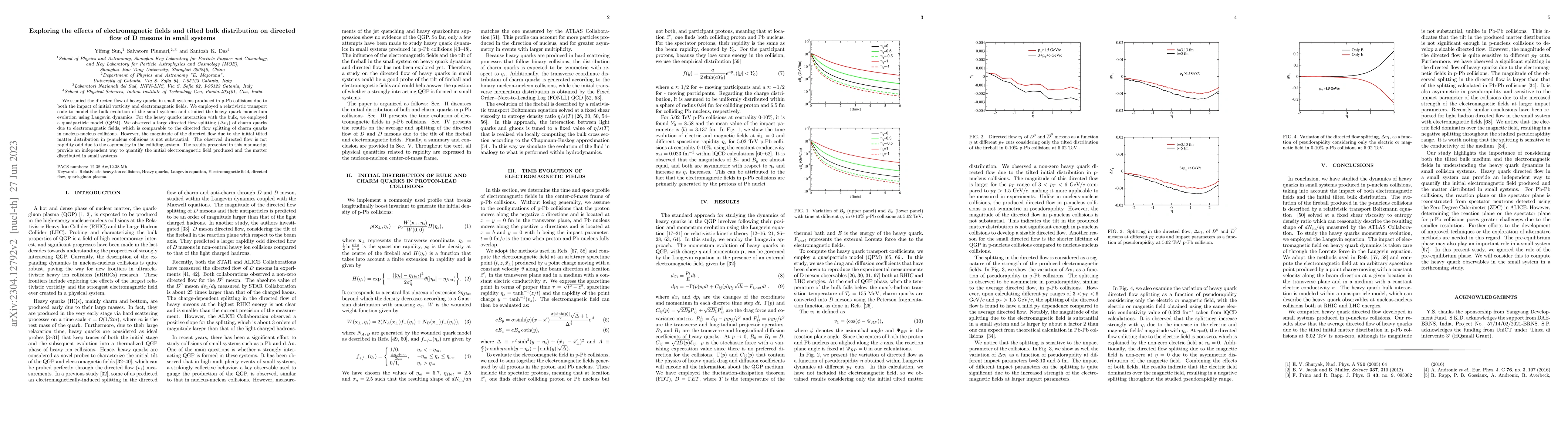 Thumbnail for Exploring the effects of electromagnetic fields and tilted bulk
  distribution on directed flow of D mesons in small systems